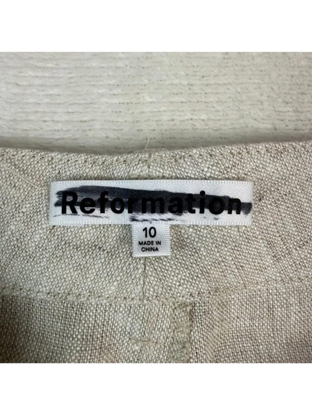 Reformation Tan 100% Linen Pants 10 Casual Beachy High Rise Wide Leg Straight
